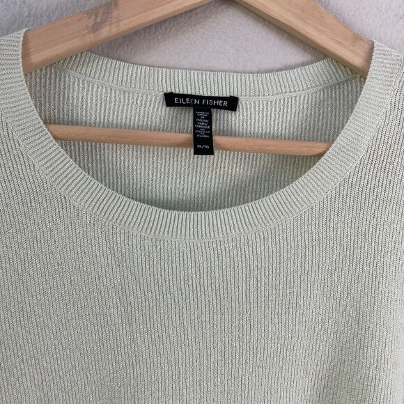 Eileen Fisher Womens XL Mist Green Sweater Organic Linen Blend Long Sleeve Knit - Picture 9 of 12